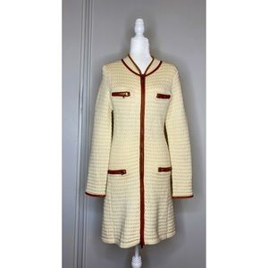 Boston Proper Ivory Knee-Length Cardigan.